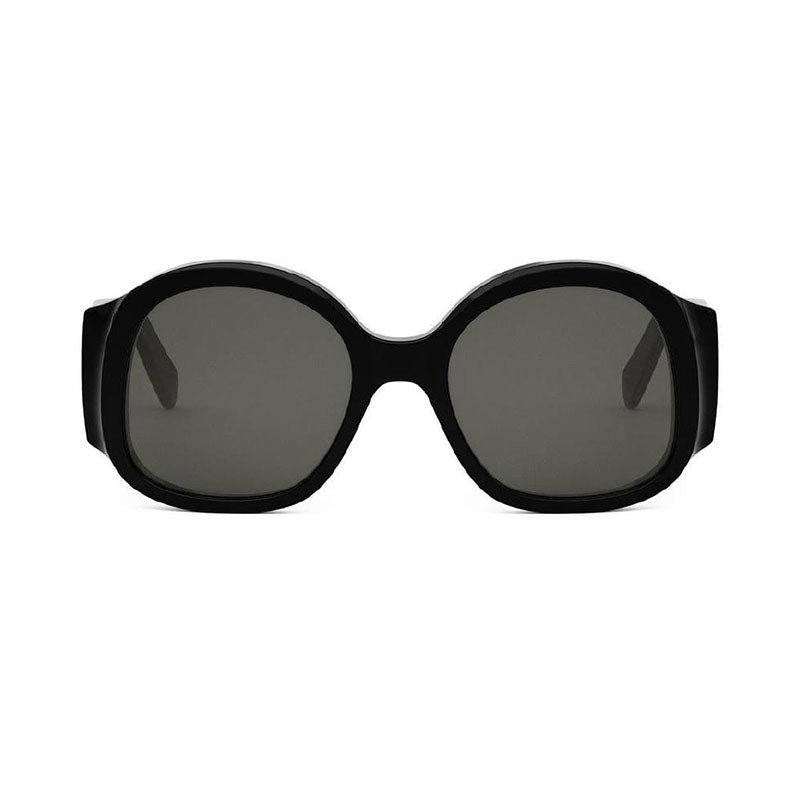 Celine Sunglasses Round Full Rim, Shiny Black Frame and Grey Lens CL40305U01A