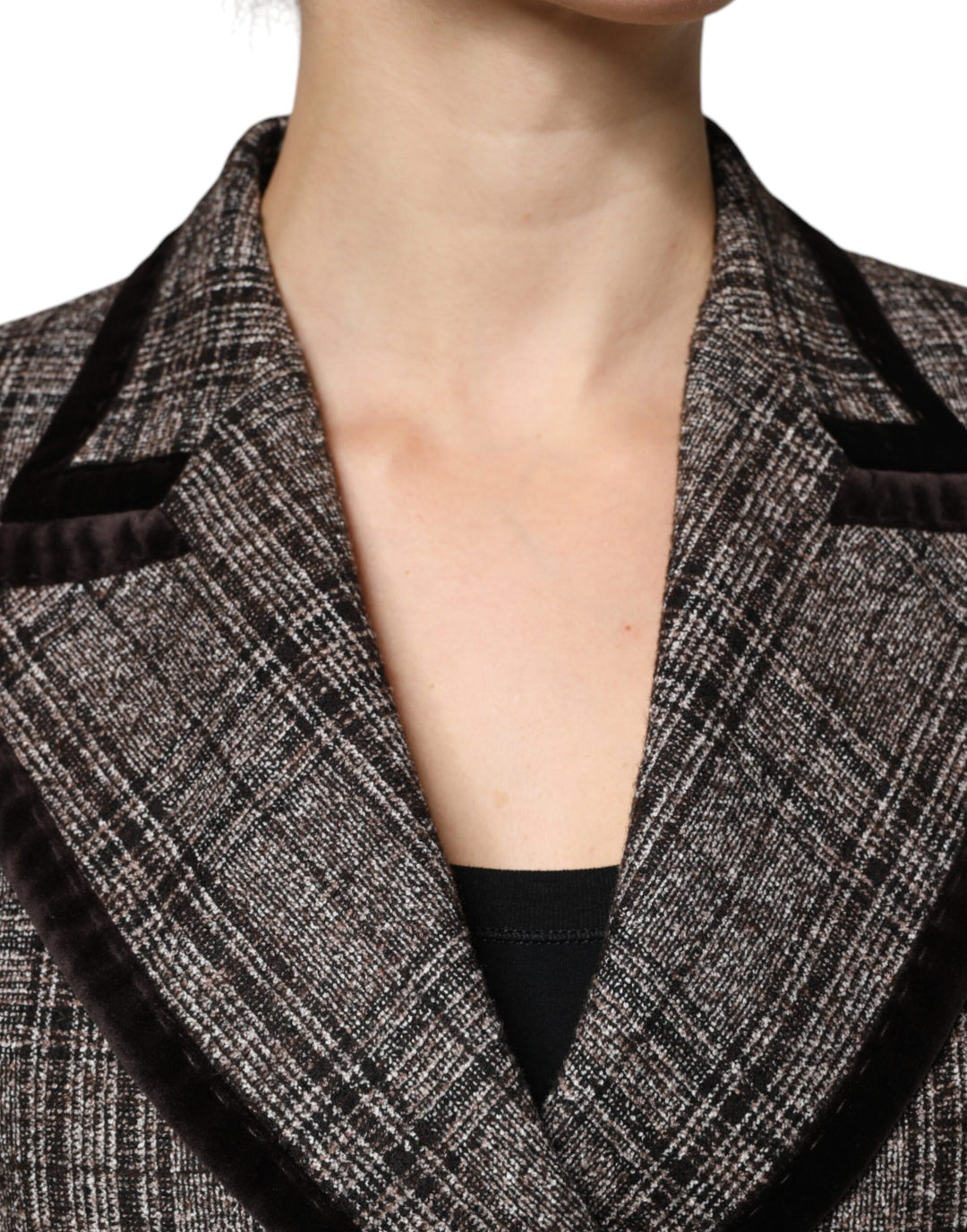 Dolce & Gabbana Brown Plaid Long Sleeve Cropped Coat Jacket