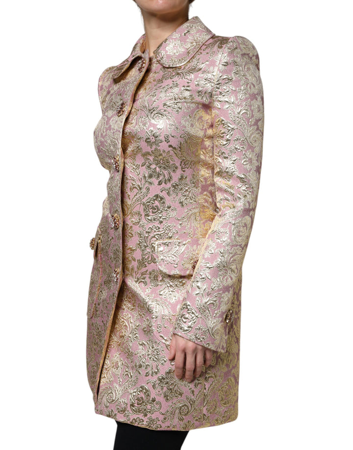 Dolce & Gabbana Metallic Pink Gold Jacquard Jewel Button Coat Jacket