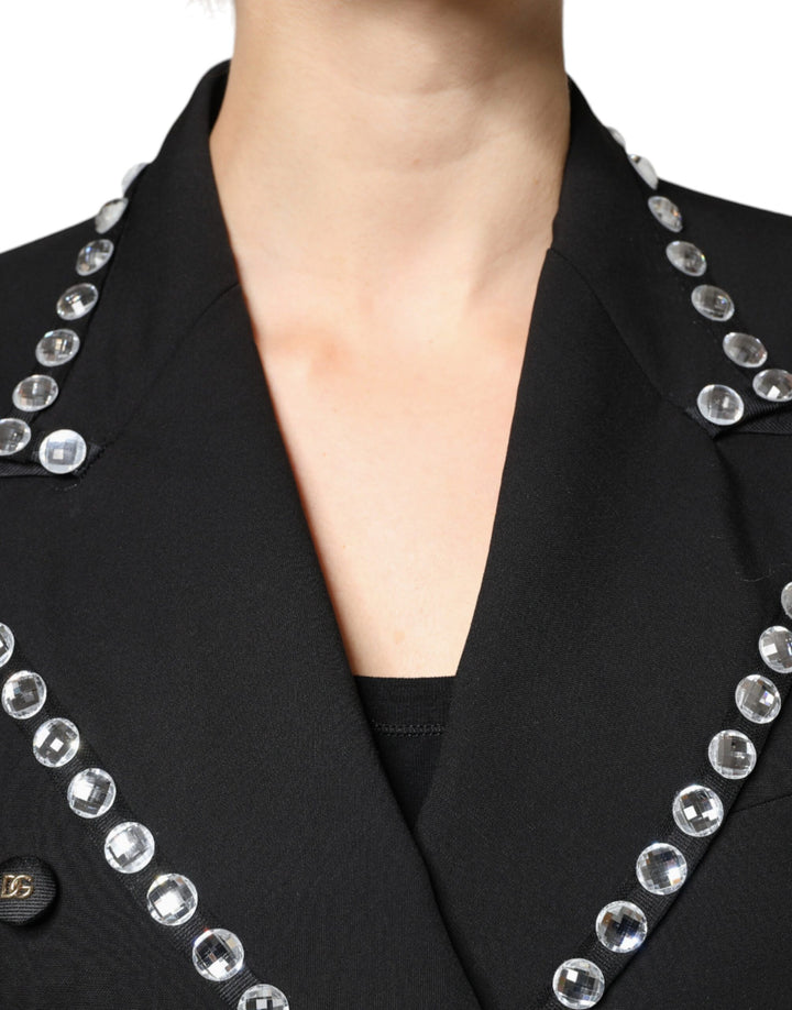 Dolce & Gabbana Black Crystal Double Breasted Blazer Jacket