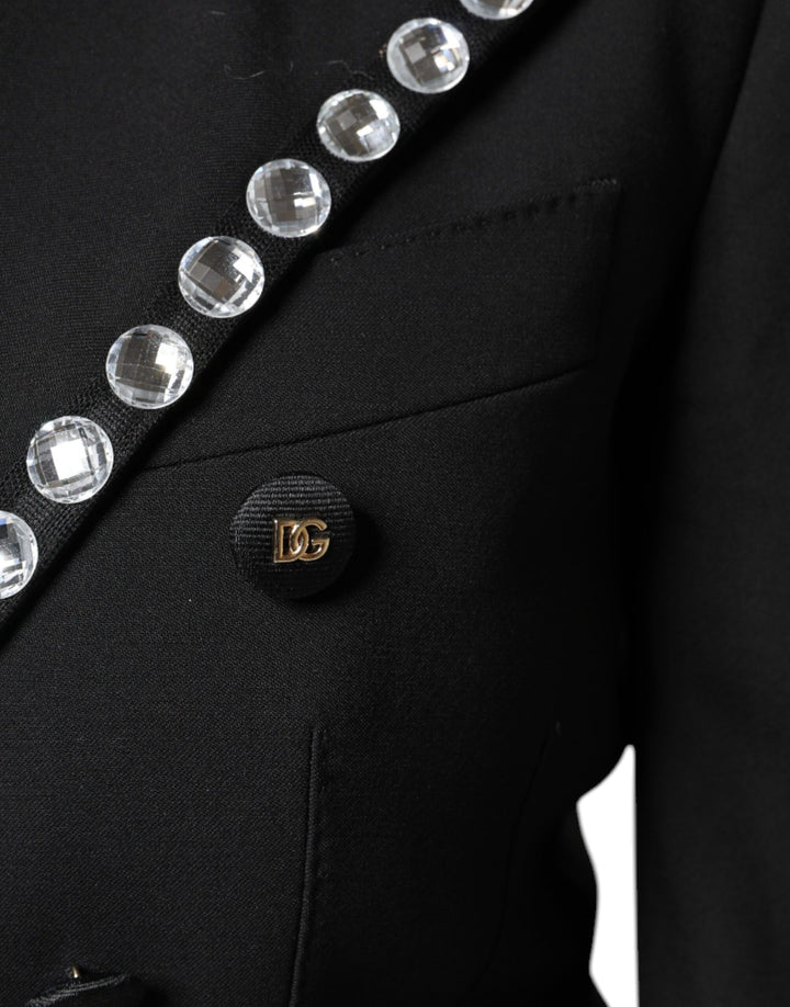 Dolce & Gabbana Black Crystal Double Breasted Blazer Jacket