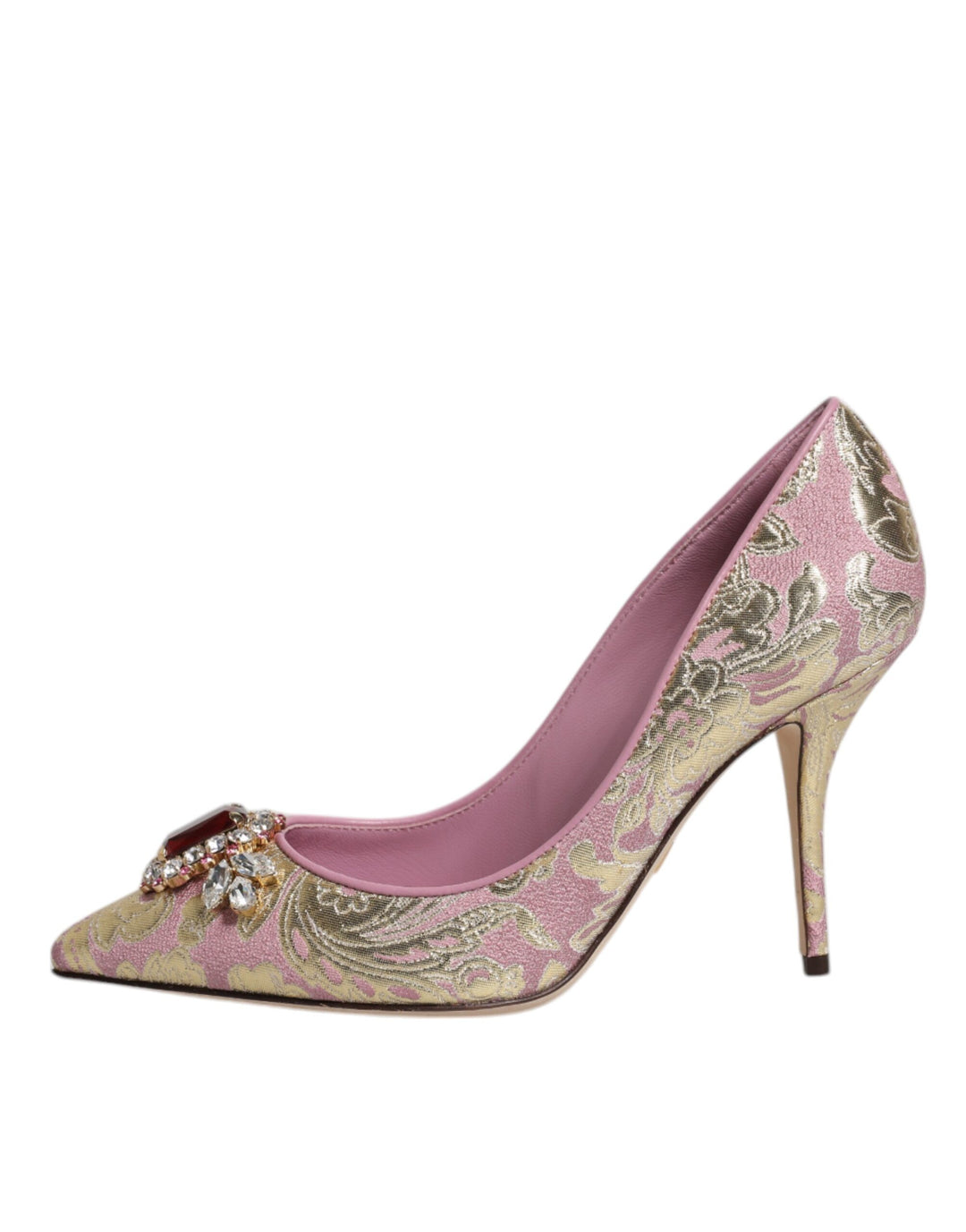 Dolce & Gabbana Pink Gold Jacquard Crystal High Heels Pumps Shoes