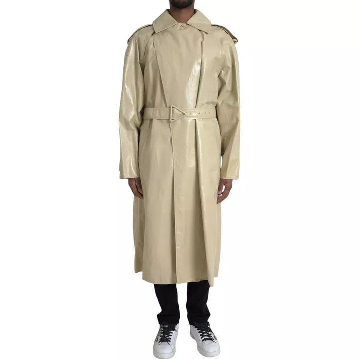 Bottega Veneta Beige Lambskin Leather Trench Coat Jacket