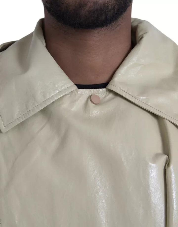 Bottega Veneta Beige Lambskin Leather Trench Coat Jacket