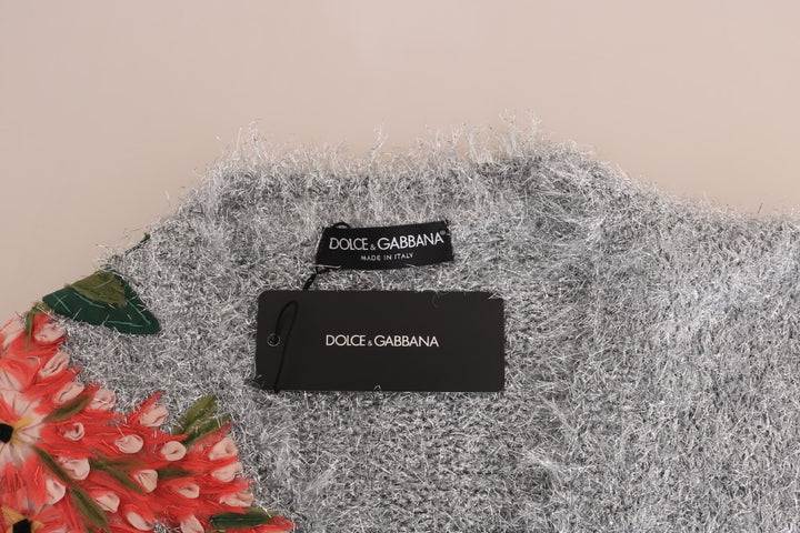 Dolce & Gabbana Silver Cardigan Floral Applique Sweater by Dolce & Gabbana outlet now on sale
