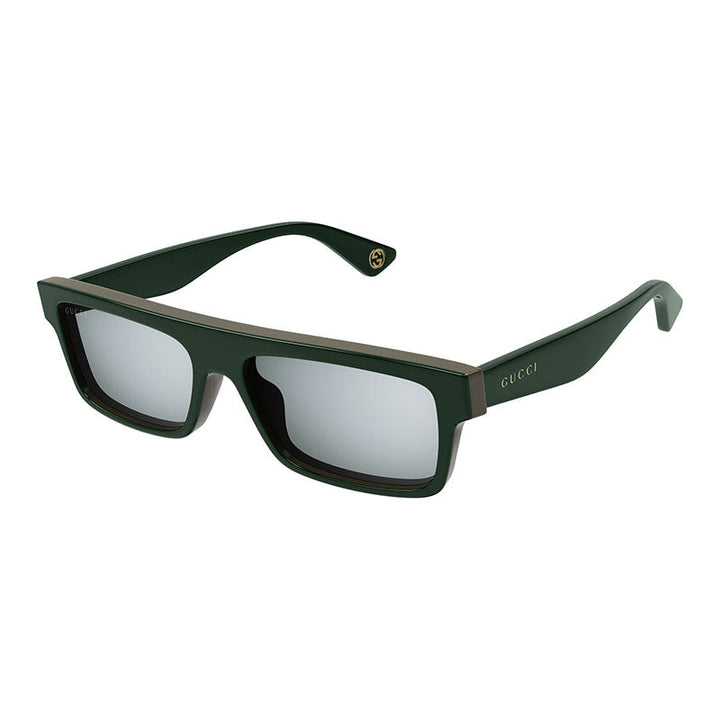 Gucci Sunglasses Rectangle Full Rim, Shiny Bilayer Green Frame and Dark Green with Silver Mirror Lens GG1616S003