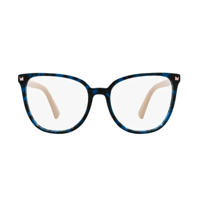 Valentino Eyeglasses Square Full Rim, Blue Havana/gold Frame And Clear Demo Lenses Lens Va30595031