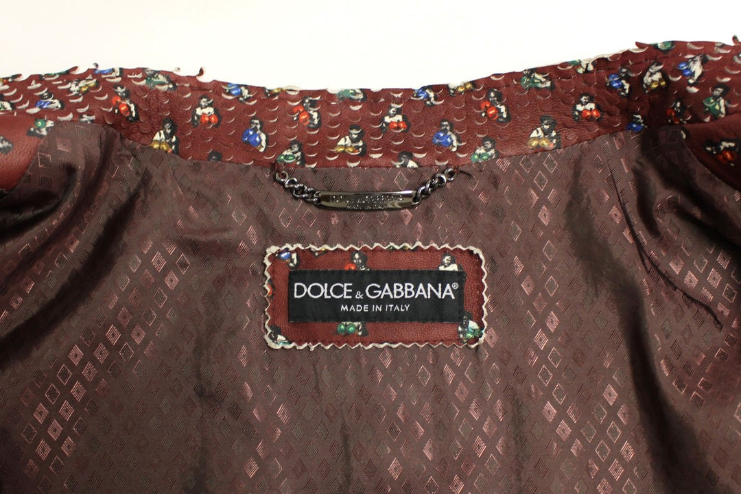 Dolce & Gabbana - Dolce & Gabbana Exclusive Boxer Print Bordeaux Leather Jacket - GSD12728 - 1 - Ask Me Wear