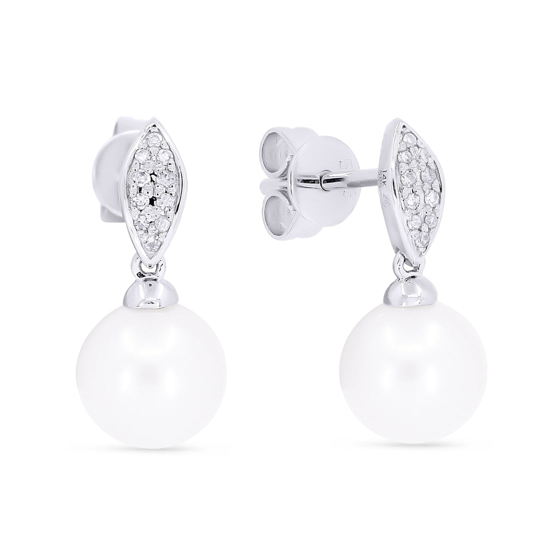 Earrings - 5.54ct Pearl Drop/Dangle Earrings in 14K White Gold - E1479PEW - Ask Me Wear