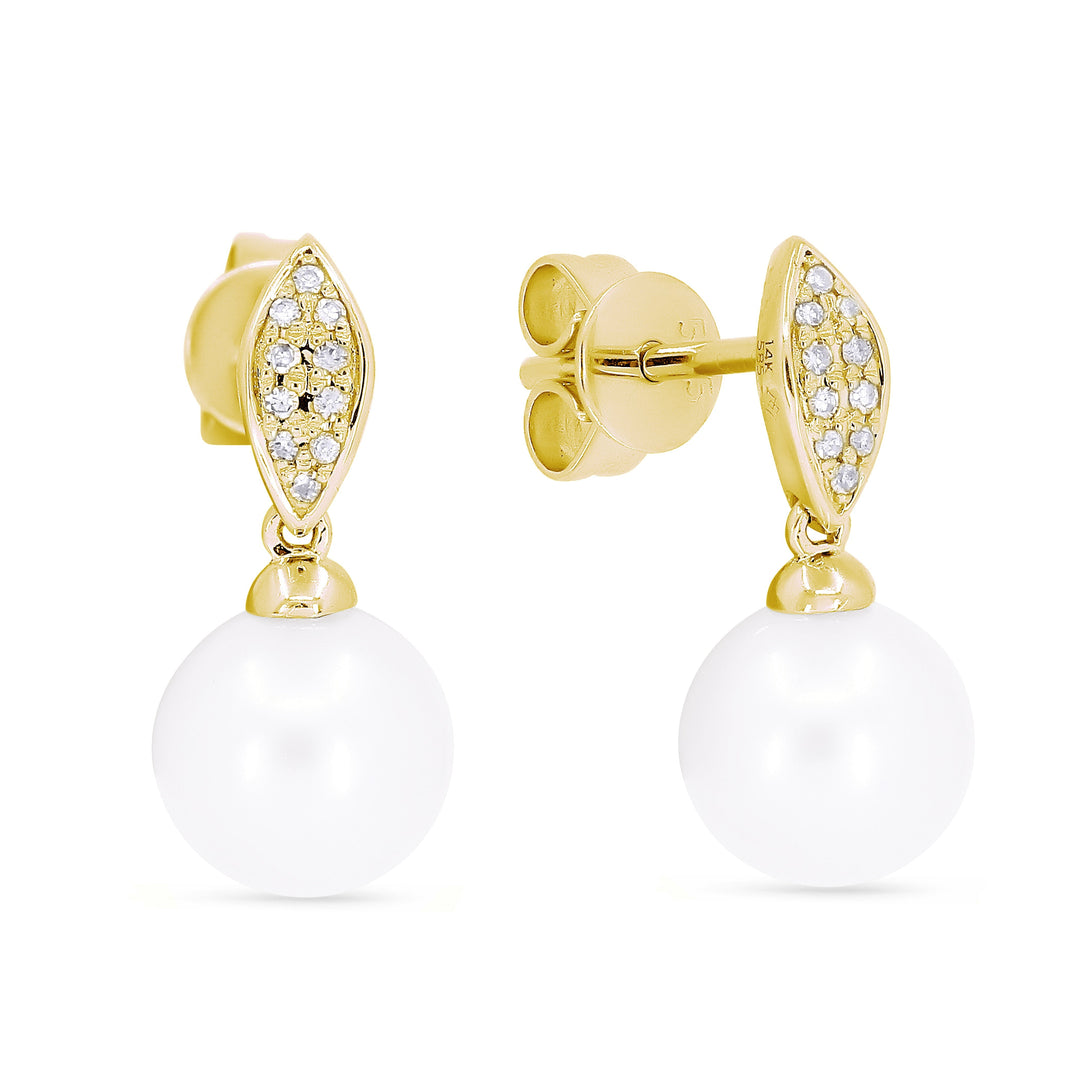 Earrings - 5.54ct Pearl Drop/Dangle Earrings in 14K Yellow Gold - E1479PEY - Ask Me Wear