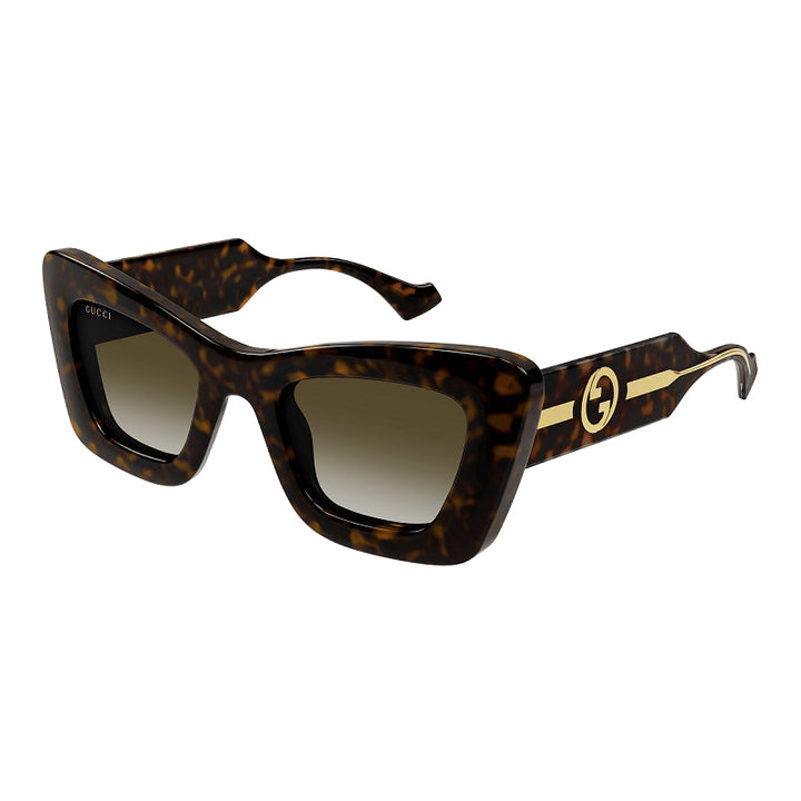 Gucci Cat Eye Full Rim, with a Dark Havana frame and Brown  Gradient lens.