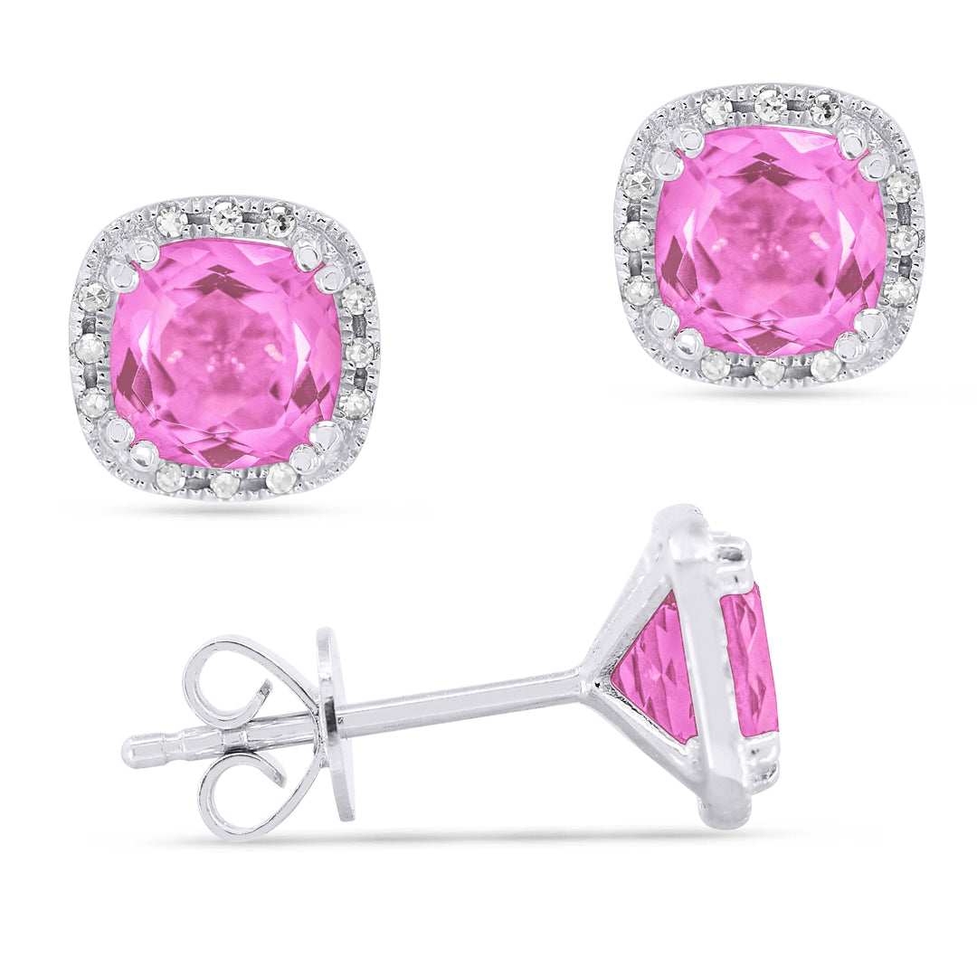 Earrings - 5.5mm 1.95ct Created Pink Sapphire Stud Earrings in 14K White Gold - E1516PCW - Ask Me Wear