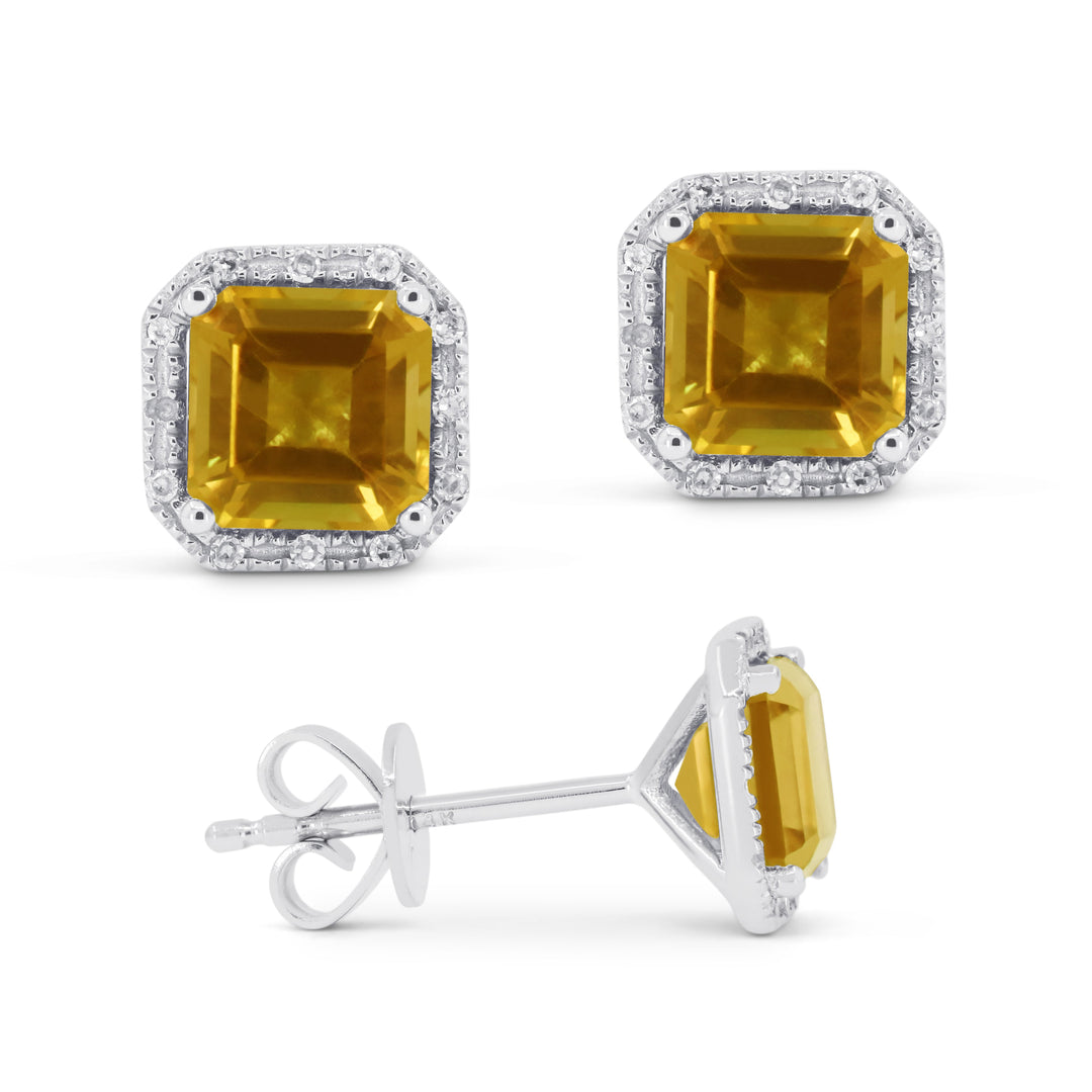 Earrings - 5.5mm 2.08ct Citrine Stud Earrings in 14K White Gold - E1731CTW - Ask Me Wear