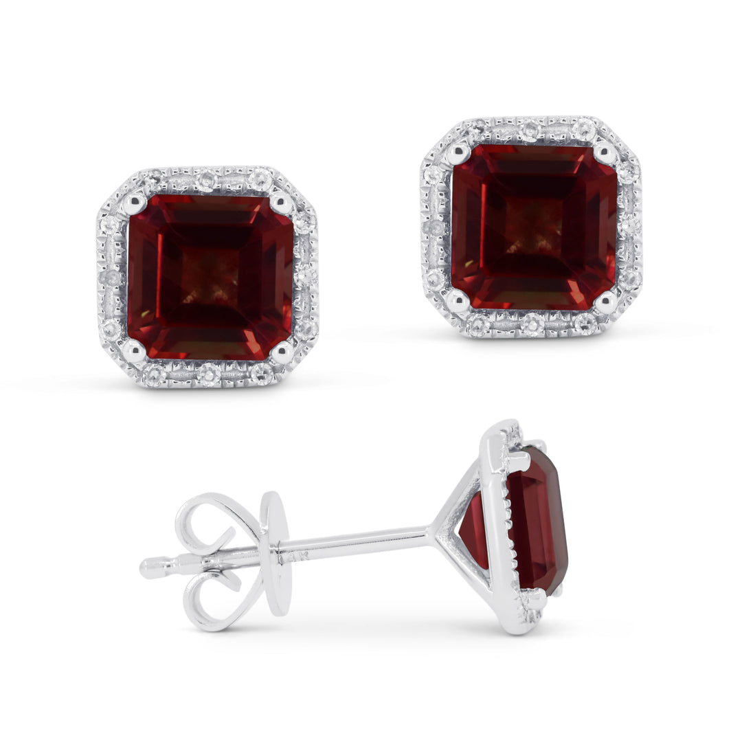 Earrings - 5.5mm 2.08ct Garnet Stud Earrings in 14K White Gold - E1731GAW - Ask Me Wear