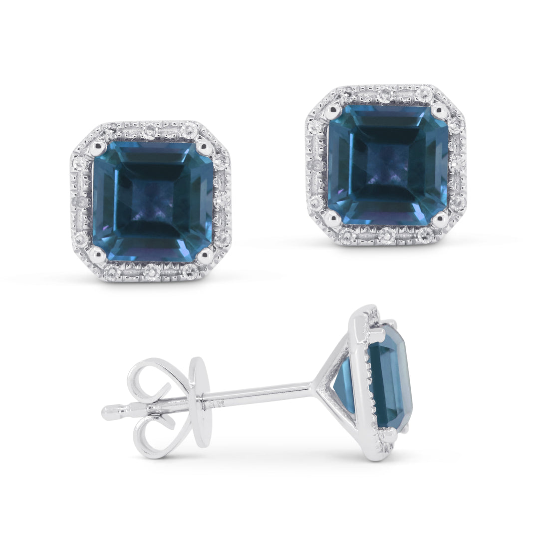 Earrings - 5.5mm 2.08ct London Blue Topaz Stud Earrings in 14K White Gold - E1731LBTW - Ask Me Wear