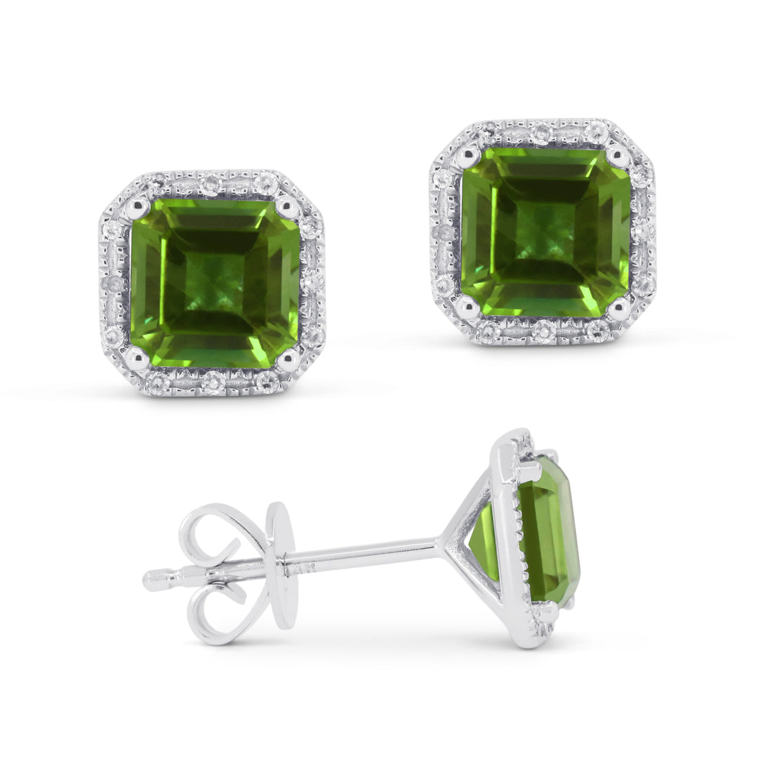 Earrings - 5.5mm 2.08ct Peridot Stud Earrings in 14K White Gold - E1731PRW - Ask Me Wear