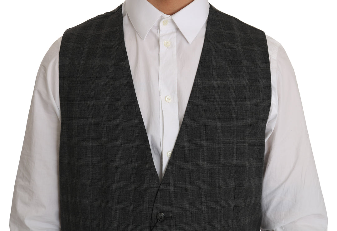 Dolce &amp; Gabbana Sample Sale Dolce &amp; Gabbana Gray Wool STAFF Checkered Stretch Vest - | Designer outlet