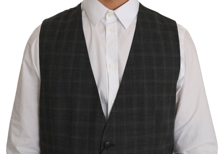 Dolce &amp; Gabbana Sample Sale Dolce &amp; Gabbana Gray Wool STAFF Checkered Stretch Vest - | Designer outlet