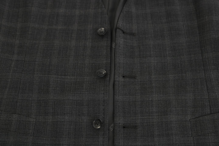 Dolce &amp; Gabbana Sample Sale Dolce &amp; Gabbana Gray Wool STAFF Checkered Stretch Vest - | Designer outlet