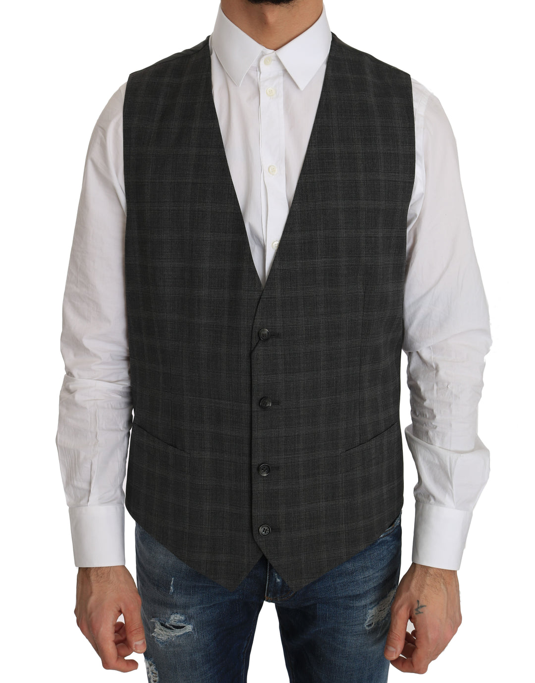 Dolce &amp; Gabbana Sample Sale Dolce &amp; Gabbana Gray Wool STAFF Checkered Stretch Vest - | Designer outlet