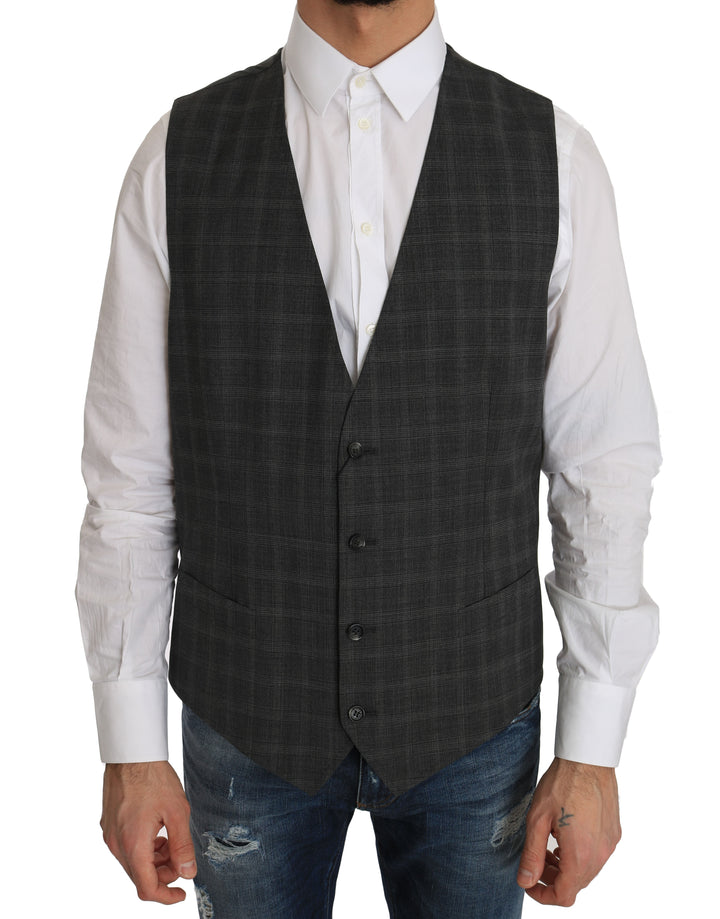 Dolce &amp; Gabbana Sample Sale Dolce &amp; Gabbana Gray Wool STAFF Checkered Stretch Vest - | Designer outlet