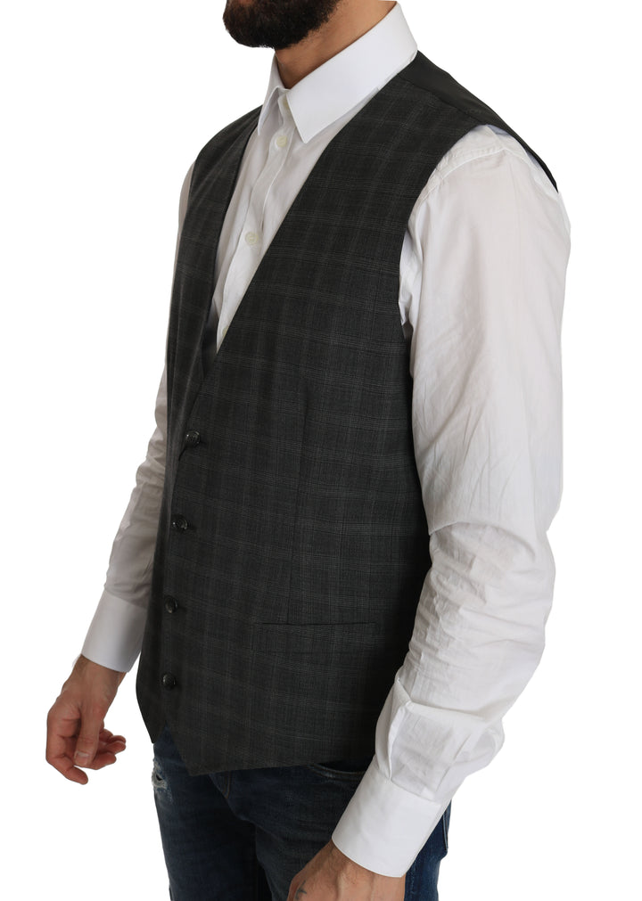 Dolce &amp; Gabbana Sample Sale Dolce &amp; Gabbana Gray Wool STAFF Checkered Stretch Vest - | Designer outlet