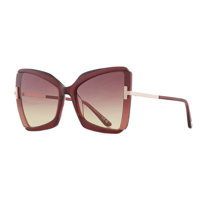 Tom Ford Sunglasses Butterfly Full Rim, Shiny Bordeaux Frame and Gradient Bordeaux Lens FT076669T