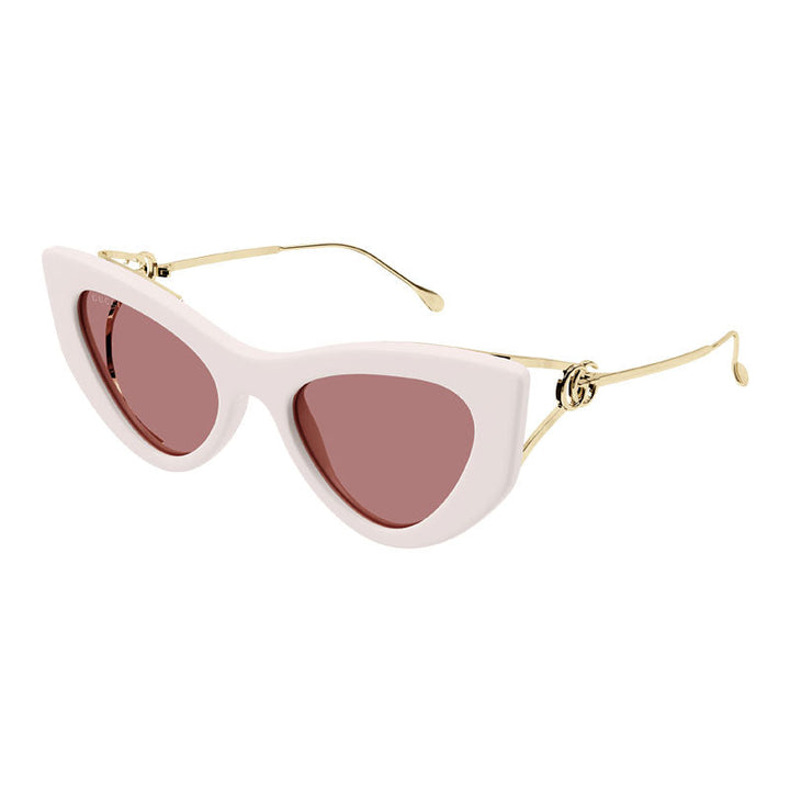 Gucci Sunglasses Cat Eye Full Rim, Shiny Ivory/Gold Frame and Solid Red Lens GG1565S003