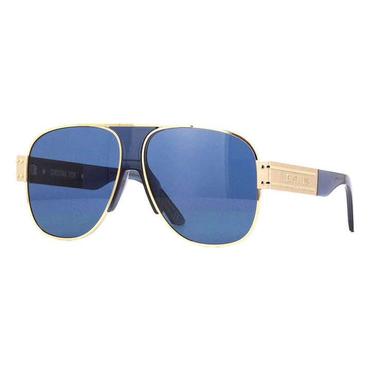 Dior Aviator Full Rim, with a Gold frame and Blue lens.