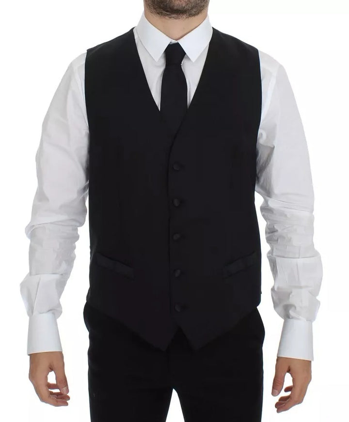 Dolce &amp; Gabbana Sample Sale Dolce &amp; Gabbana Black Wool Silk Dress Gilet Jacket Vest - | Designer outlet