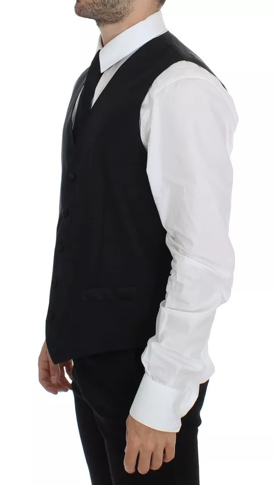 Dolce &amp; Gabbana Sample Sale Dolce &amp; Gabbana Black Wool Silk Dress Gilet Jacket Vest - | Designer outlet