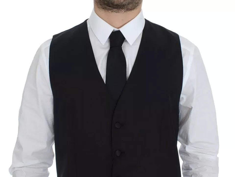 Dolce &amp; Gabbana Sample Sale Dolce &amp; Gabbana Black Wool Silk Dress Gilet Jacket Vest - | Designer outlet