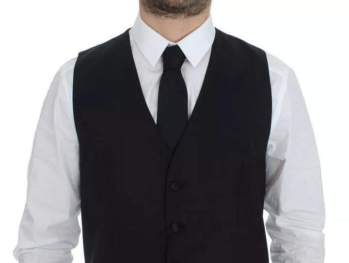 Dolce &amp; Gabbana Sample Sale Dolce &amp; Gabbana Black Wool Silk Dress Gilet Jacket Vest - | Designer outlet