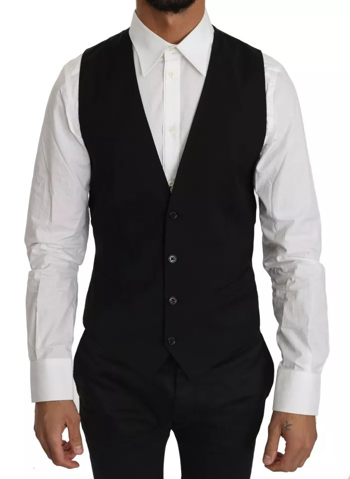 Dolce &amp; Gabbana Sample Sale Dolce &amp; Gabbana Black Wool Logo Waistcoat Vest - | Designer outlet