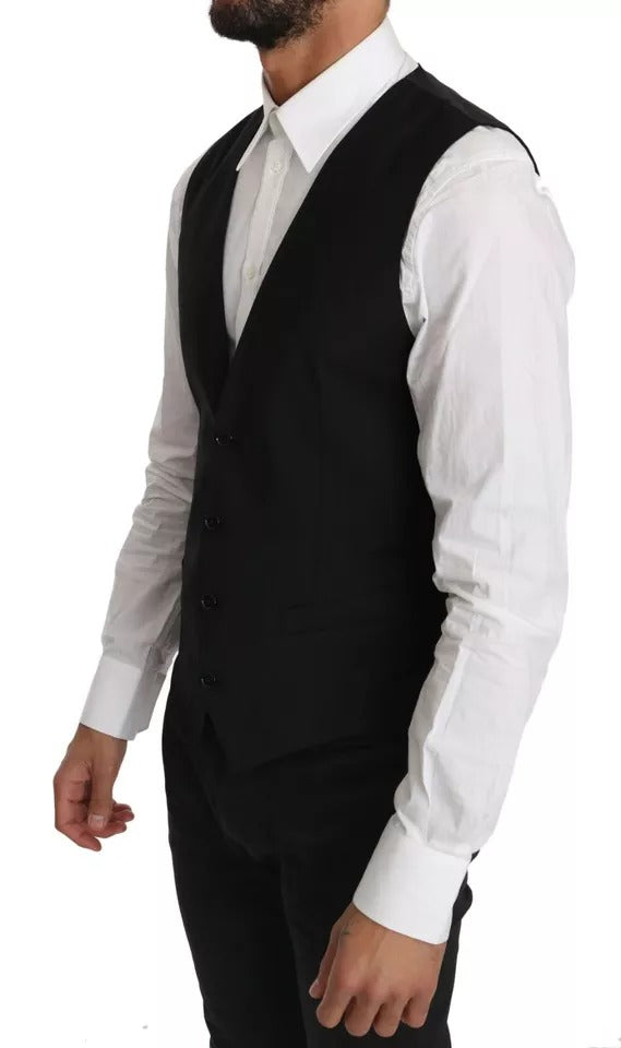 Dolce &amp; Gabbana Sample Sale Dolce &amp; Gabbana Black Wool Logo Waistcoat Vest - | Designer outlet