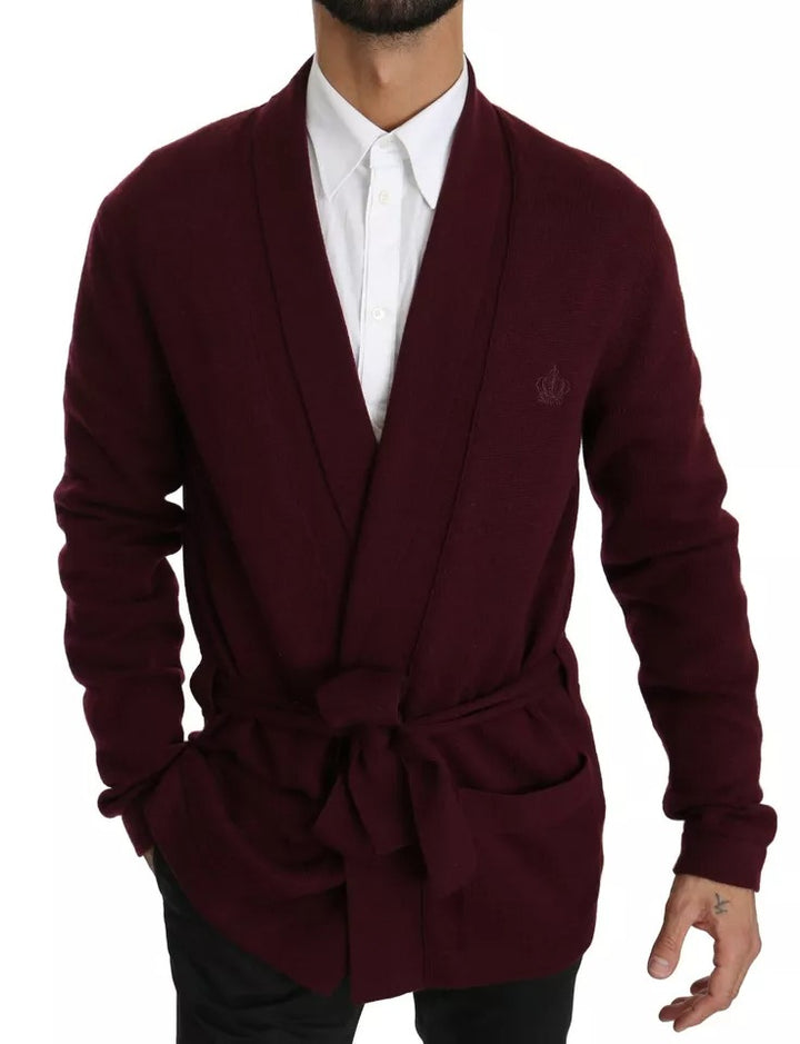 Dolce & Gabbana Bordeaux Cashmere Crown Cardigan Sweater by Dolce & Gabbana outlet now on sale