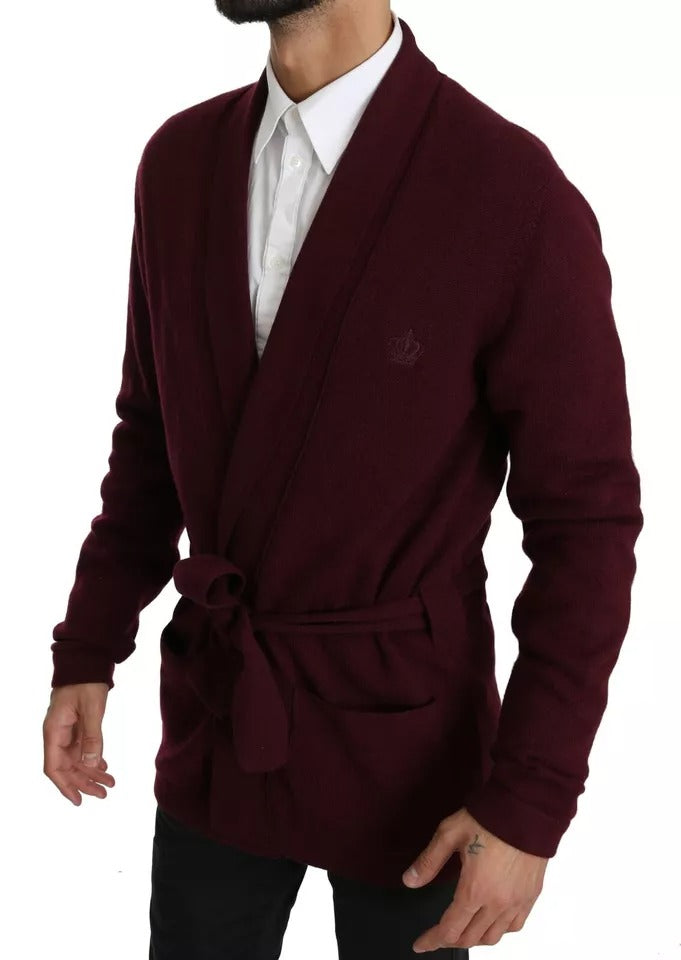 Dolce & Gabbana Bordeaux Cashmere Crown Cardigan Sweater by Dolce & Gabbana outlet now on sale