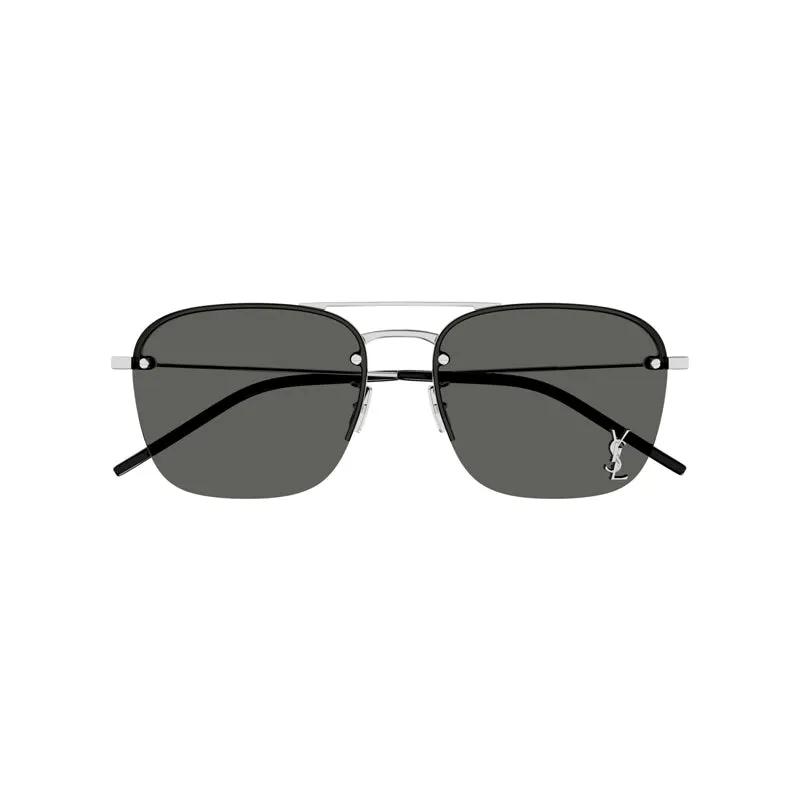 Saint Laurent Sunglasses Aviator Semi Rim, Silver Frame And Grey Lens