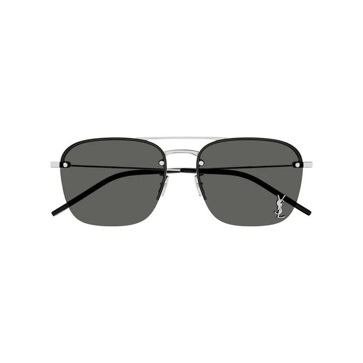 Saint Laurent Sunglasses Aviator Semi Rim, Silver Frame And Grey Lens