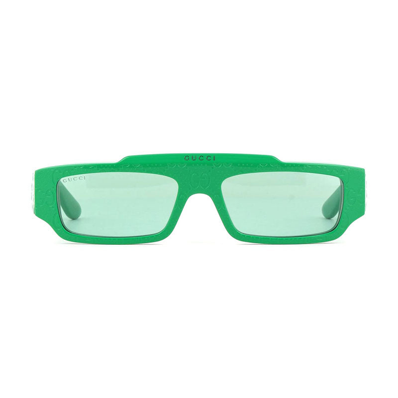 Gucci Sunglasses Rectangle Full Rim, Shiny Green with GG Pattern Frame and Green Lens GG1592S003