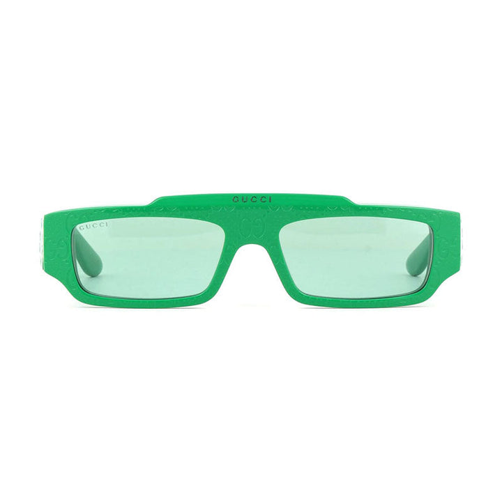 Gucci Sunglasses Rectangle Full Rim, Shiny Green with GG Pattern Frame and Green Lens GG1592S003