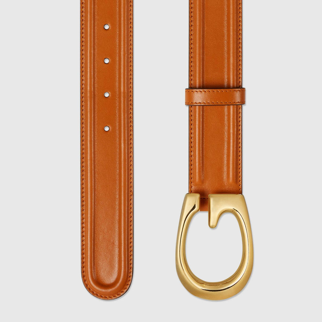 Gucci Light Brown Double-Sided Leather Belt with Gold G Buckle – Unisex