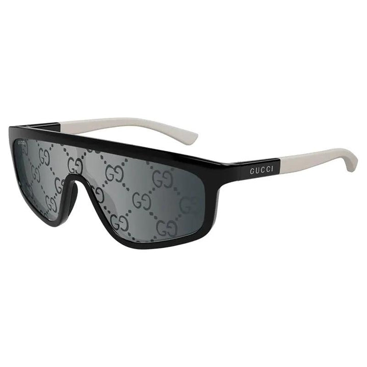 Gucci Sunglasses Shield Full Rim, Black/grey Frame And Smoke With Gg Pattern Silver Mirror Lens Gg1736S003