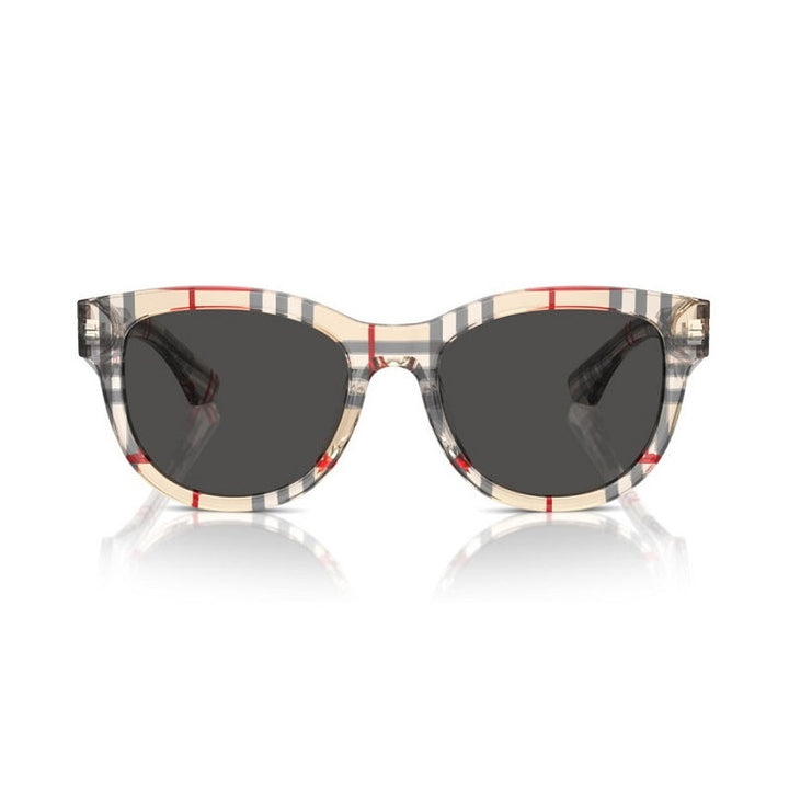 Burberry Sunglasses Round Full Rim, Vintage Check Frame and Dark Grey Lens BE4432U412287