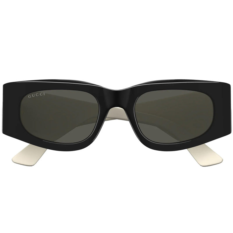 Gucci Square Full Rim, with a Black/Ivory frame and Grey lens.