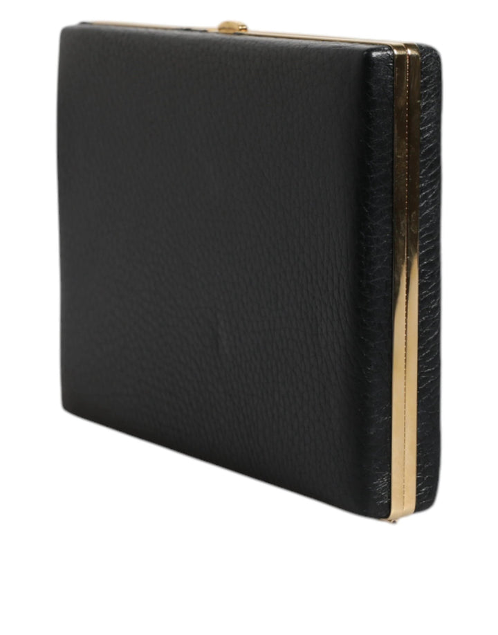 Dolce &amp; Gabbana Sample Sale Dolce &amp; Gabbana Black Leather Gold Frame Clutch Evening Party Purse Bag - | Designer outlet