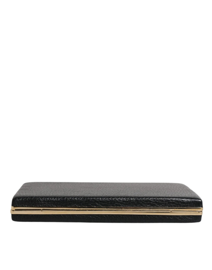 Dolce &amp; Gabbana Sample Sale Dolce &amp; Gabbana Black Leather Gold Frame Clutch Evening Party Purse Bag - | Designer outlet