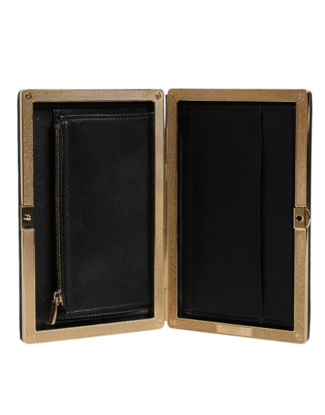 Dolce &amp; Gabbana Sample Sale Dolce &amp; Gabbana Black Leather Gold Frame Clutch Evening Party Purse Bag - | Designer outlet