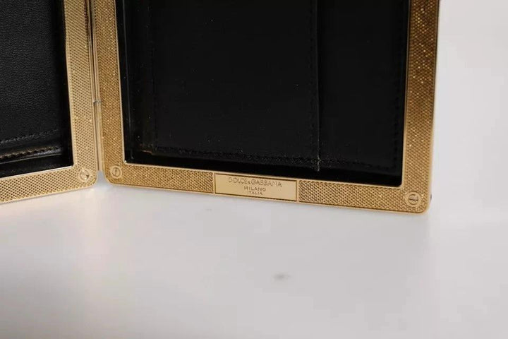 Dolce &amp; Gabbana Sample Sale Dolce &amp; Gabbana Black Leather Gold Frame Clutch Evening Party Purse Bag - | Designer outlet