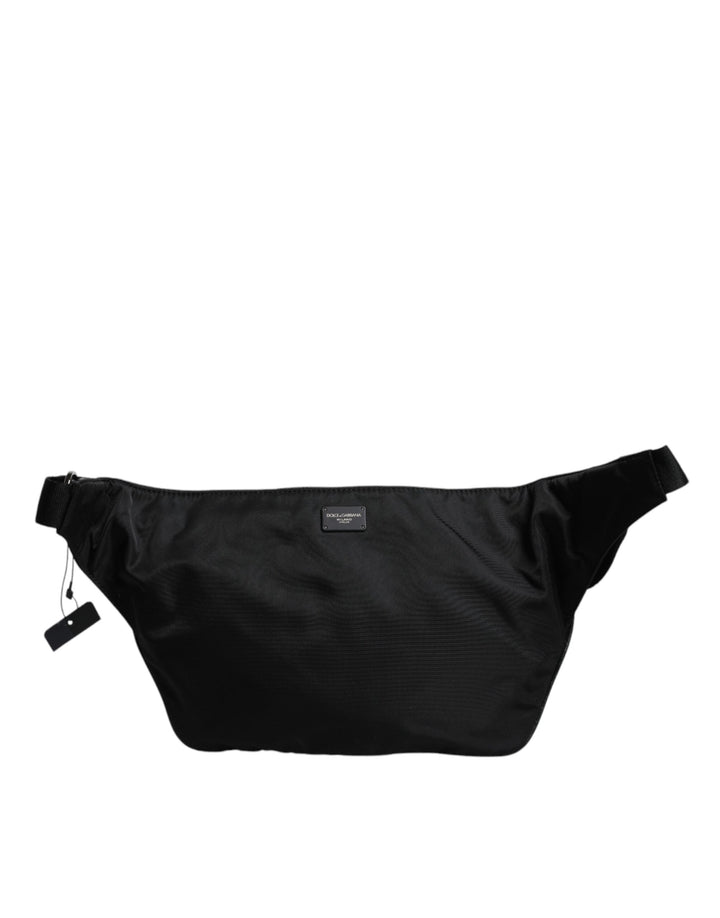 Dolce & Gabbana Black Nylon Logo Tape Belt Waist Fanny Pack Bag